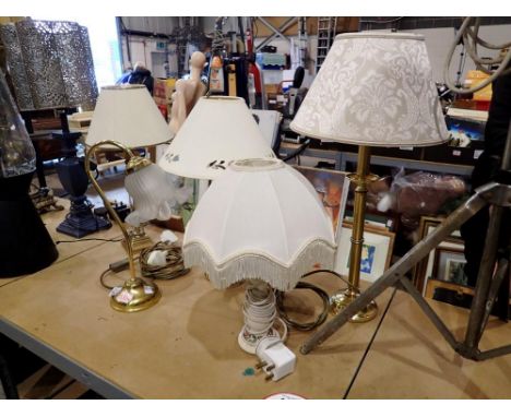Collection of mixed brass and ceramic lamps. All electrical items in this lot have been PAT tested for safety and have passed