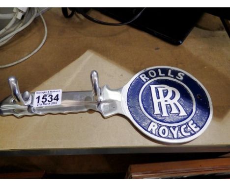 Cast aluminium Rolls Royce coat/key hook, H: 30 cm. UK P&amp;P Group 2 (£20+VAT for the first lot and £4+VAT for subsequent l