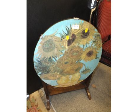 A TILT TOP TABLE / FIRESCREEN WITH A VAN GOUGH PICTURE TOP