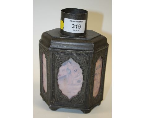 AN ORIENTAL TEA CADDY DECORATED WITH EROTIC & FIGURATIVE SCENES