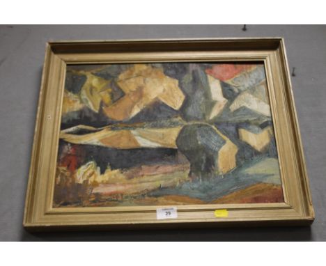 A FRAMED ABSTRACT OIL ON BOARD INITIAL M.C.