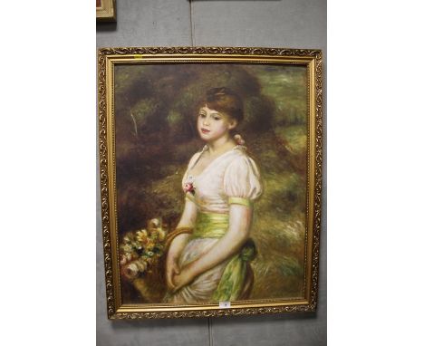 A LARGE FRAMED SIGNED OIL ON CANVAS PORTRAIT OF A YOUNG GIRL
