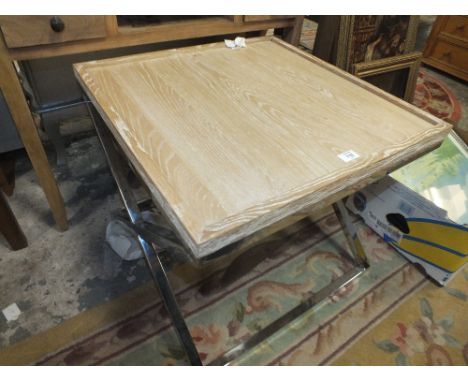 A MODERN LIMED LAMP TABLE WITH CHROME LEGS