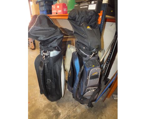 A COUGAR CADDY BAG TOGETHER WITH A POWAKADDY EXAMPLE PLUS GOLF CLUBS