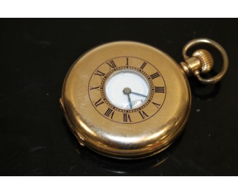 A GOLD PLATED MANUAL WIND HALF HUNTER POCKET WATCH