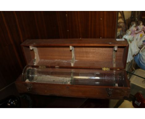 A VINTAGE GLASS MEASURE IN WOODEN CASE 