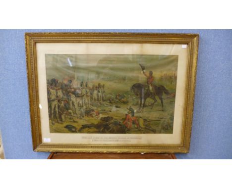 A military print, The Last Stand of The Imperial Guards at Waterloo, General Hill Calling Upon the Enemy to Surrender, framed