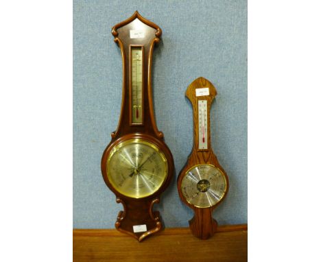 A Comitti of London walnut aneroid barometer barometer and one other 