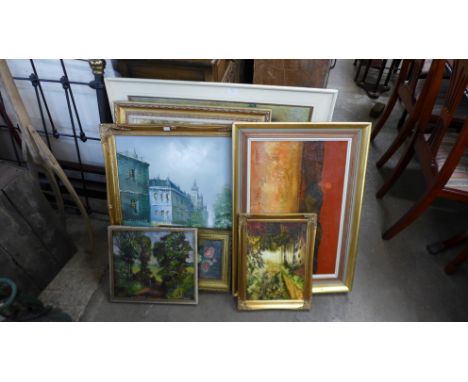 Seven oil paintings and a print 