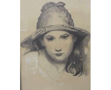 E.M. Houghton, portrait of a boy, pencil and charcoal, dated 1886, 38 x 28cms and another of a girl, possibly from the same h