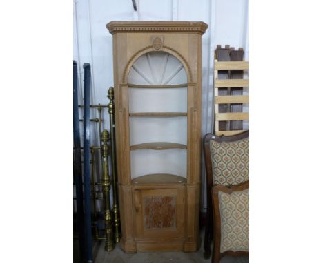 A pine architectural freestanding corner cabinet 