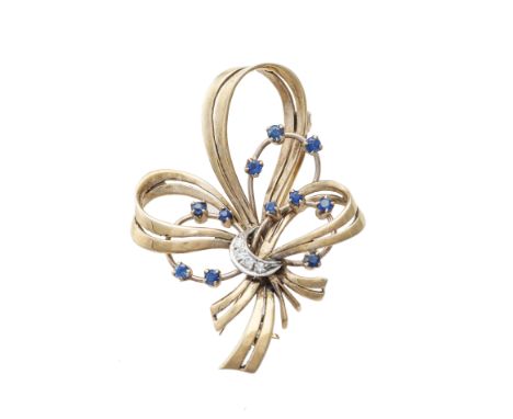 A collection of gem-set brooches, comprising: 15 carat gold heart-shaped brooch set throughout with alternating old single-cu
