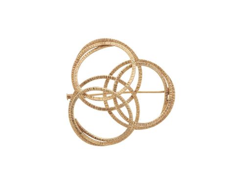 Elis Kauppi for Kupittaan Kulta, a 14ct gold abstract brooch, maker's marks for Kupittaan Kulta, Finnish marks for 1972, leng
