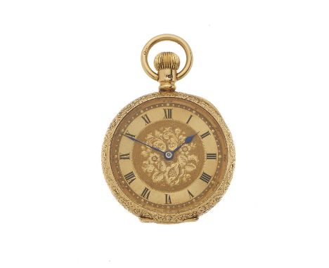 An early 20th century 18ct gold open face pocket watch, with foliate engraved detail, case numbered 38980, unsigned manual wi