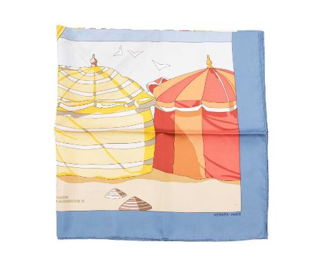 Hermes, a Charmes Des Plages Normandes II silk scarf, designed by Loic Dubigeon and issues in 2002, depicting a colourful bea