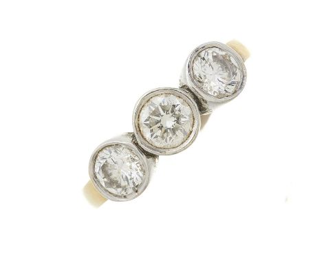An 18ct gold brilliant-cut diamond three-stone ring, estimated total diamond weight 1.20ct, H-I colour, VS clarity, hallmarks