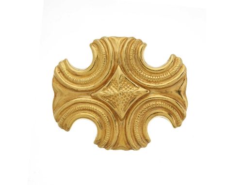 Ilias Lalaounis, an 18ct gold brooch, with central embossed highlight and grooved surrounds, maker's marks for Ilias Lalaouni