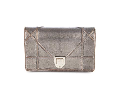 Christian Dior, a Diorama Flap handbag, crafted from silver leather with silver-tone hardware and a detachable chain link cro