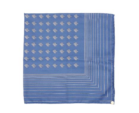 Rolls Royce, a limited edition blue silk scarf, featuring the maker's RR logo pattern and banded border, measuring 68 by 68cm