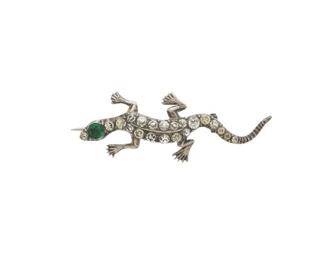 A late 19th century silver lizard brooch, set throughout with colourless and green paste, stamped 935, length 4.8cm, 5.9gOver