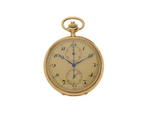 Longines, a rare 18ct gold chronograph open face pocket watch, circa 1930, case and movement numbered 4936304, signed manual 