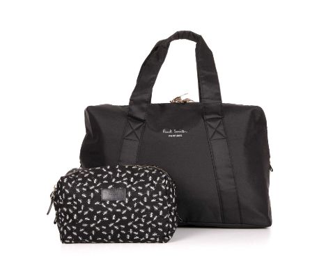 Paul Smith, a black nylon holdall and washbag, to include a Paul Smith Parfums holdall, featuring double wraparound zip faste