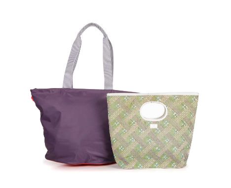 Lulu Guinness, two handbags, to include a structured Zoe tote, featuring a green textile exterior, with multicoloured raffia 