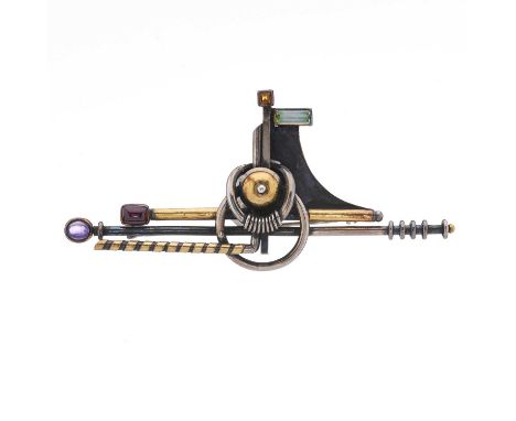 Barbara Bertagnolli, a silver gem-set brooch, designed as a stylised sailing boat, maker's marks for Barbara Bertagnolli, hal