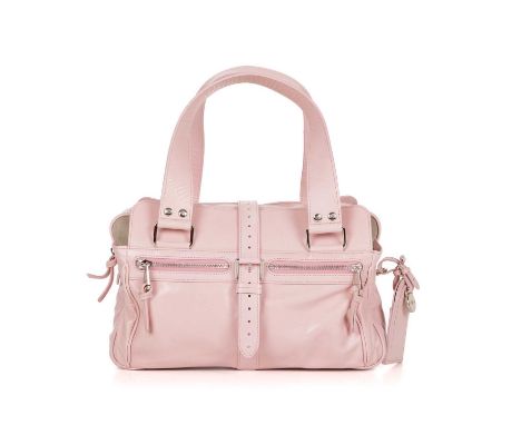 Mulberry, a Mabel handbag, crafted from pink nappa leather, with polished silver-tone hardware, featuring two front zip pocke