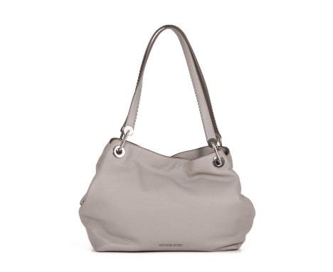 Michael Kors, a Raven hobo handbag, crafted from grained grey leather, with polished silver-tone hardware, dual leather handl