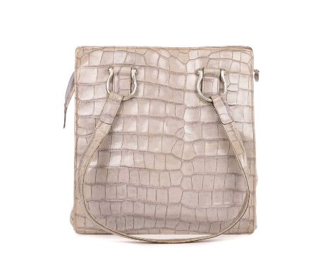 Mulberry by Roger Saul, a vintage handbag, crafted from crocodile embossed leather, with silver-tone hardware, dual flat leat