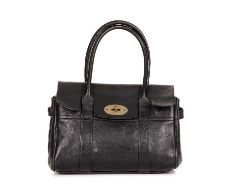 Mulberry, a mini black Bayswater handbag, crafted from black leather, with brushed gold-tone hardware, featuring dual rolled 