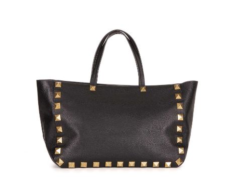 Valentino, a large Roman Stud leather tote, crafted from grained black leather, featuring large pyramid stud embellishments, 