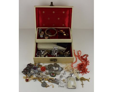 A large collection of costume jewellery and other items, to include; a 9ct. yellow gold cross, hallmarked for 9ct. gold, (2.8