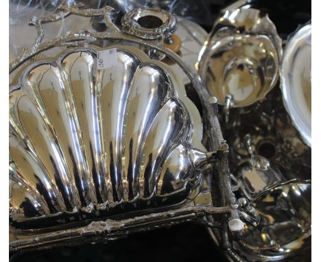 A collection of silver plated tableware, to include; a silver plated mechanical folding two section biscuit box, fashioned as
