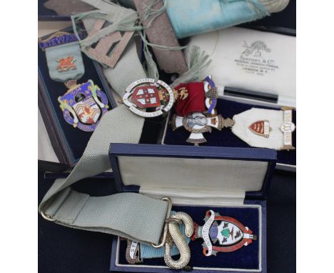 Masonic Interest; A collection of eight Royal Masonic silver and enamel stewards badges, to include; Two silver and enamel RM