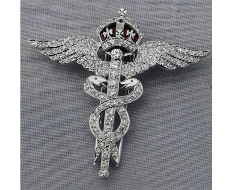 An fine RAF Medical Corps precious white metal, enamel and diamond brooch, fashioned from white metal as the RAF Medical Corp