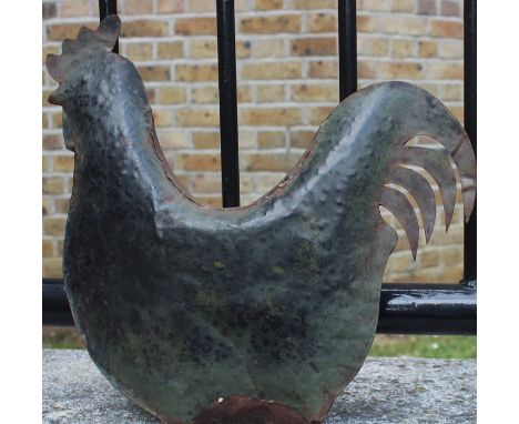 A patinated 19th cent full bodied weather vane cockeralProvenenance from the Plough pub roof in Clapham same both sides16inch