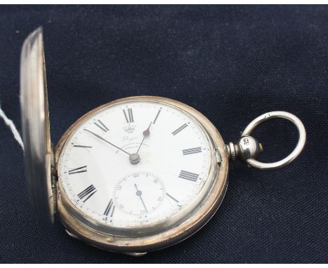 A Victorian Dyer (London) silver hunter pocket watch, key wind, having signed white enamel Roman numeral dial with Arabic num