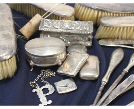 A collection of small silver items, to include; a Victorian silver 'Port' decanter label, by Charles Rawlings &amp; William S