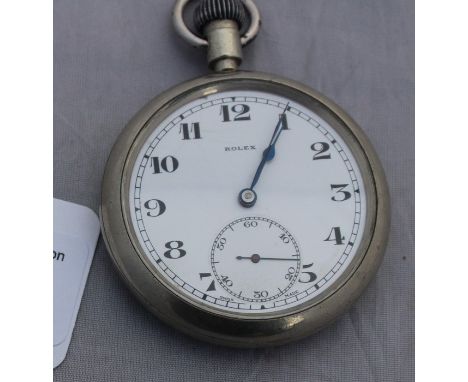 A Rolex British military issue nickel cased pocket watch,&nbsp;c.1940's, crown wind, having signed white enamel Arabic numera