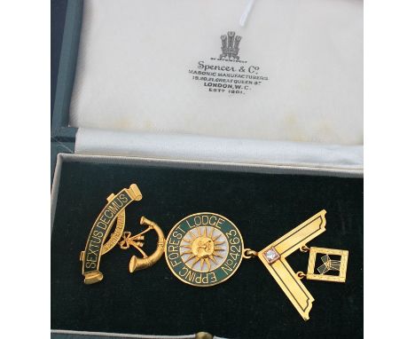 Masonic Interest: A 9ct. yellow gold, enamel and diamond Masonic medallion,&nbsp;for the Epping Forest Lodge No.4263, made by