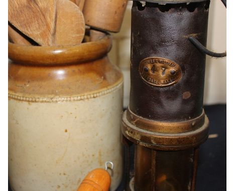 A large miscellaneous collection including Miners lamp, kitchenalia, keys, and similar items