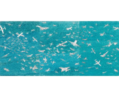 ALIGHIERO BOETTI(Turin 1940–1994 Rom)Aerei. 1983.Kugelschreiber auf Papier auf Leinwand aufgelegt (Triptychon).Verso auf dem 