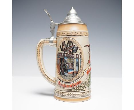 Anheuser-Busch limited edition beer stein from the “J” Series, illustrating a 17th-century public house tavern scene. This ce