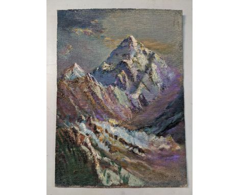 Randolph Bezzant Holmes (1888-1973) Morning Light on K2, oil on board inscribed to the reverse 55cm x 40cm unframed Location:
