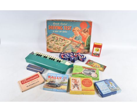 A QUANTITY OF ASSORTED TOYS AND GAMES, to include boxed set of Tarot cards, vintage boxed Pepys card games The Fred Perry Wim