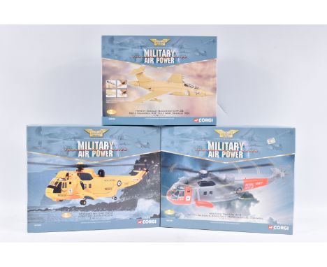 THREE BOXED LIMITED EDITION CORGI AVIATION ARCHIVE  MILITARY AIR POWER THUNDER IN THE SKIES 1:72 SCALE DIECAST MODEL AIRCRAFT