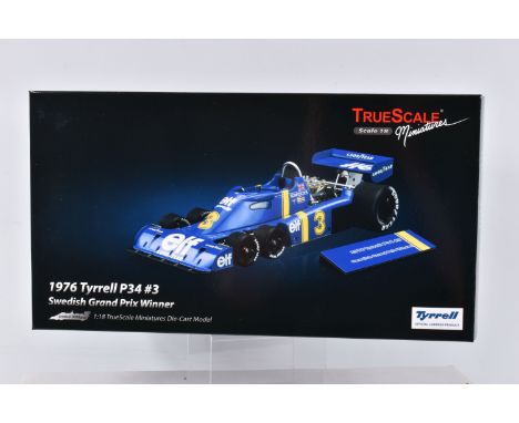 A BOXED TRUESCALE MINIATURES 1976 TYRRELL P34 #3 SWEDISH GRAND PRIX WINNER 1:18 SCALE MODEL RACE CAR, numbered TSN10185 1086,