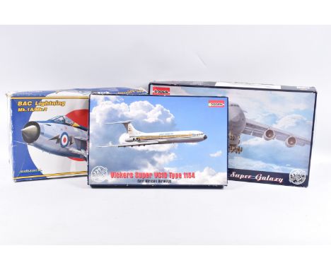 THREE UNBUILT BOXED MODEL AIRCRAFT KITS, to include  a Eduard 1:48 scale BAC Lightning Mk.1A , kit no. 1134, includes instruc